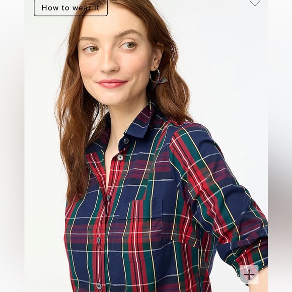 NWT J.Crew Factory, lightweight long sleeve button down shirt, Plaid, size Large - Picture 3 of 6